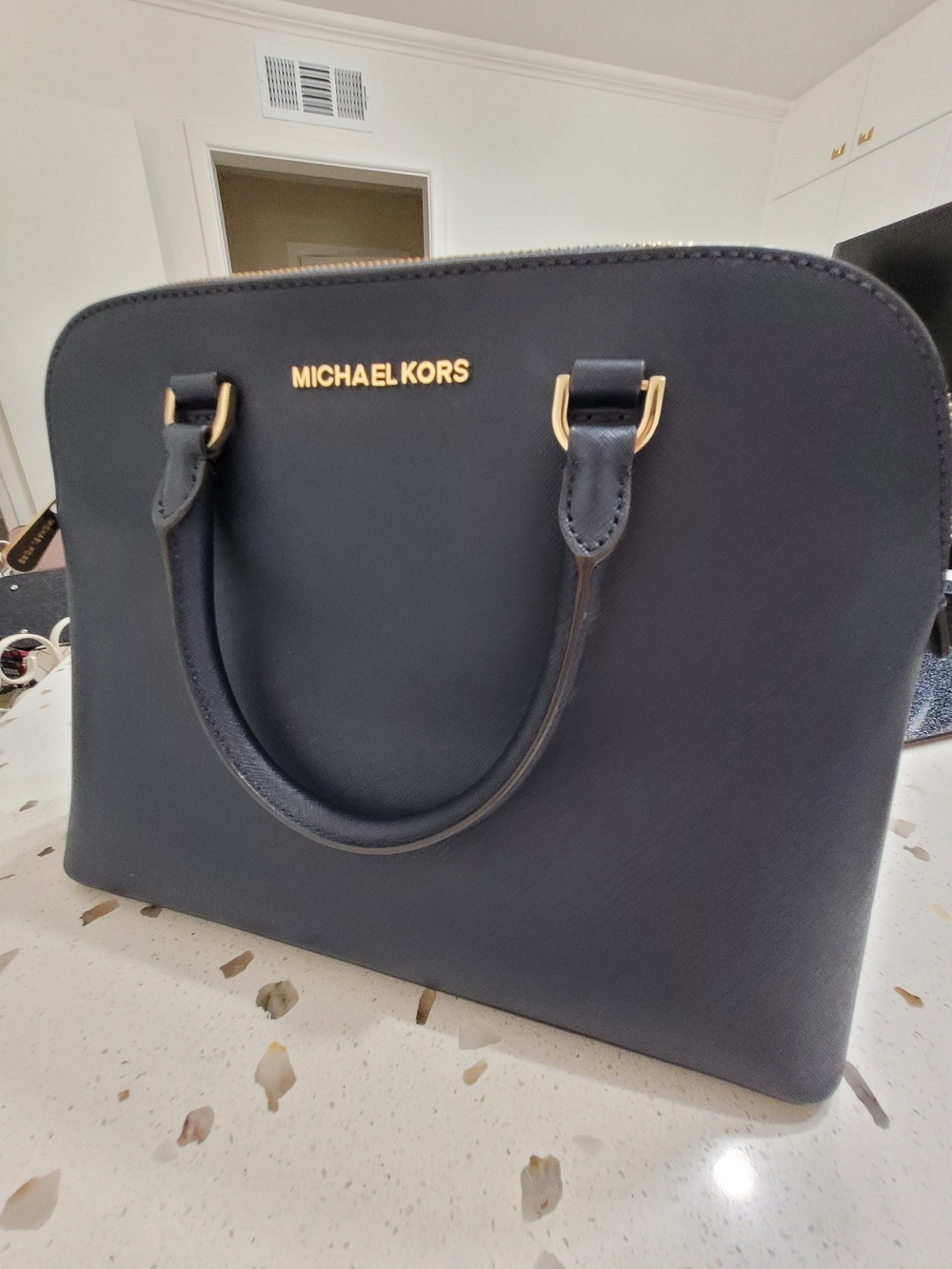 Michael Kors Navy Blue Saffiano Leather Dome Satchel